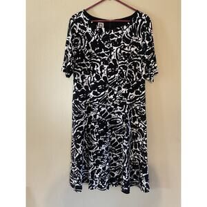 Anne Klein Black & White Drop Waist Dress Cap Sleeves Size 14